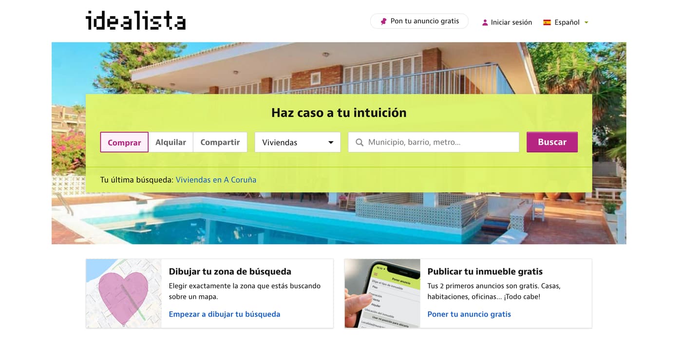 Idealista homepage