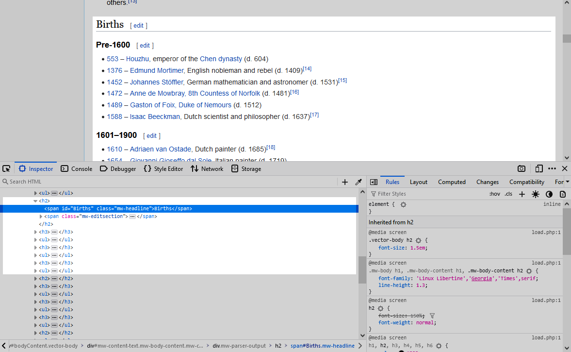 Wikipedia HTML structure