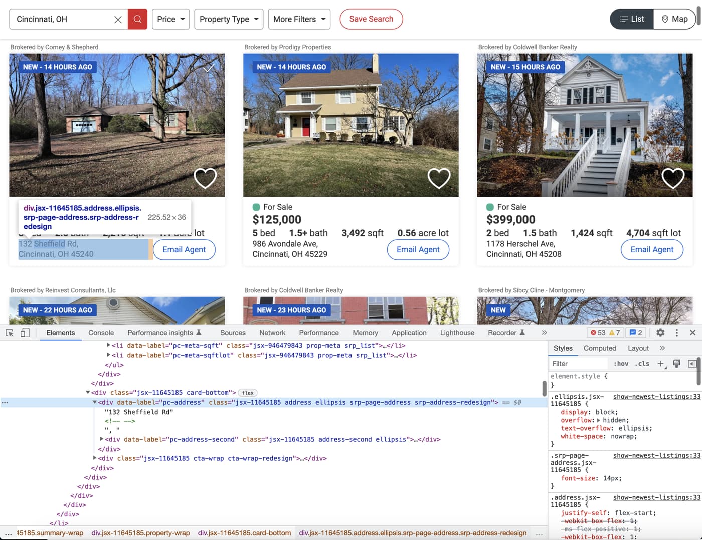 Listing address