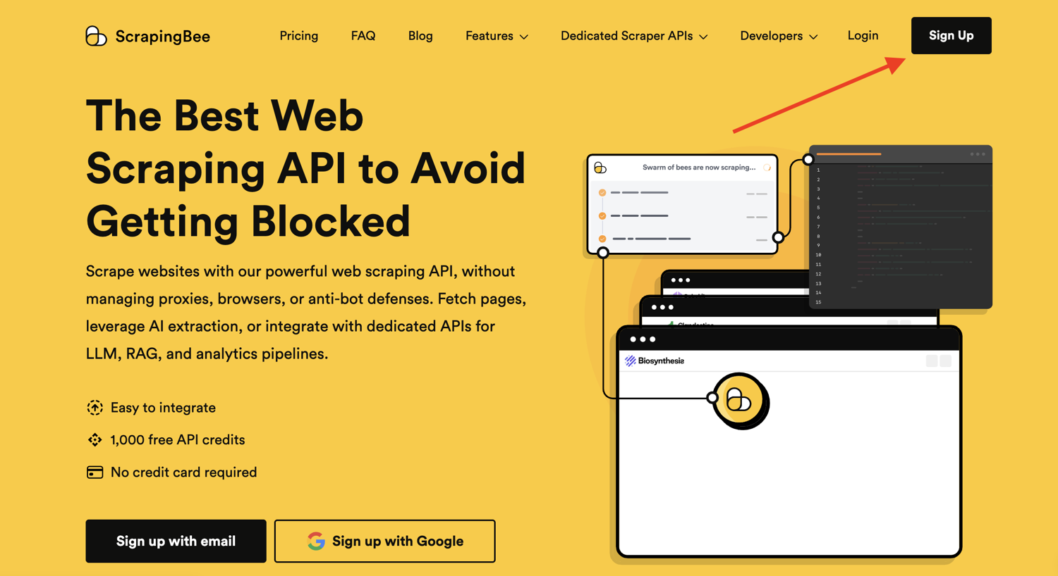 Signup scrapingbee