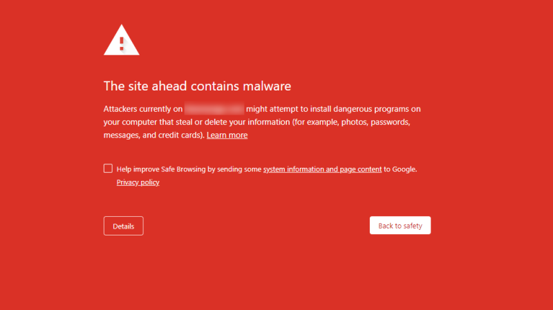 Screenshot of Chrome malware alert