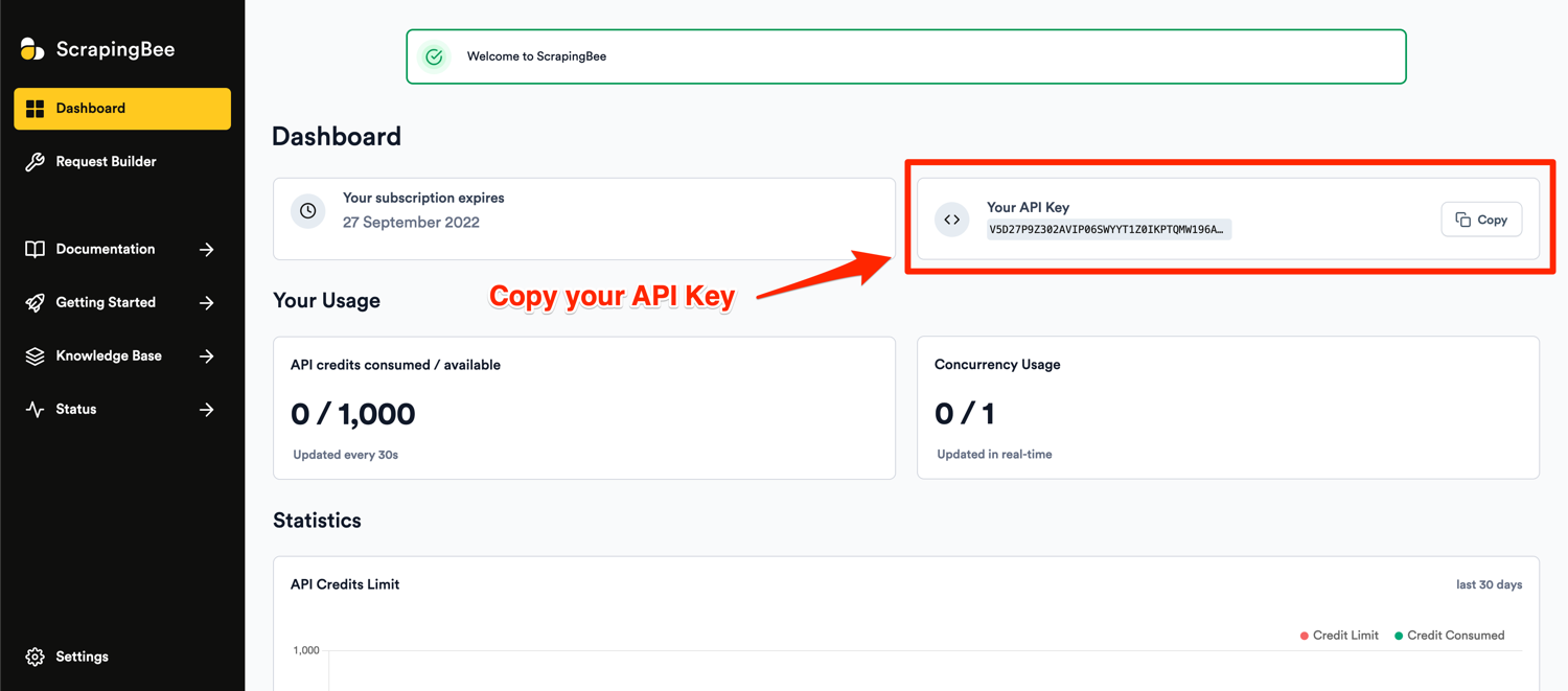ScrapingBee API key