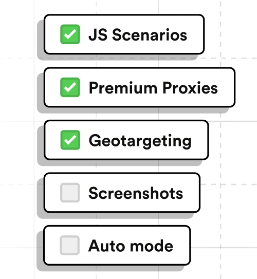 Optional ScrapingBee features toggled on for a request