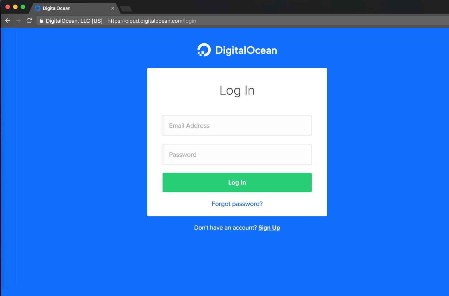 Typical login form from Digital Ocean website