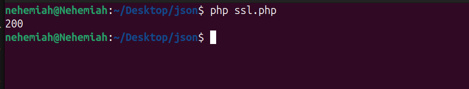 Terminal output showing a 200 status code after a Guzzle client created with verify set to false requests self-signed.badssl.com