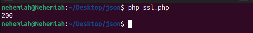 Terminal output showing a 200 status code after a Guzzle request to self-signed.badssl.com with verify set to false