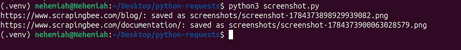 Console output showing two screenshots saved, one for each concurrent request